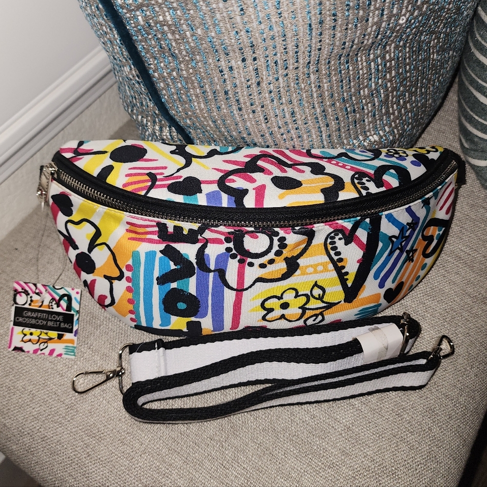 Brighton Graffiti Love Crossbody Belt Bag - Multicolor Floral Print NWTs.